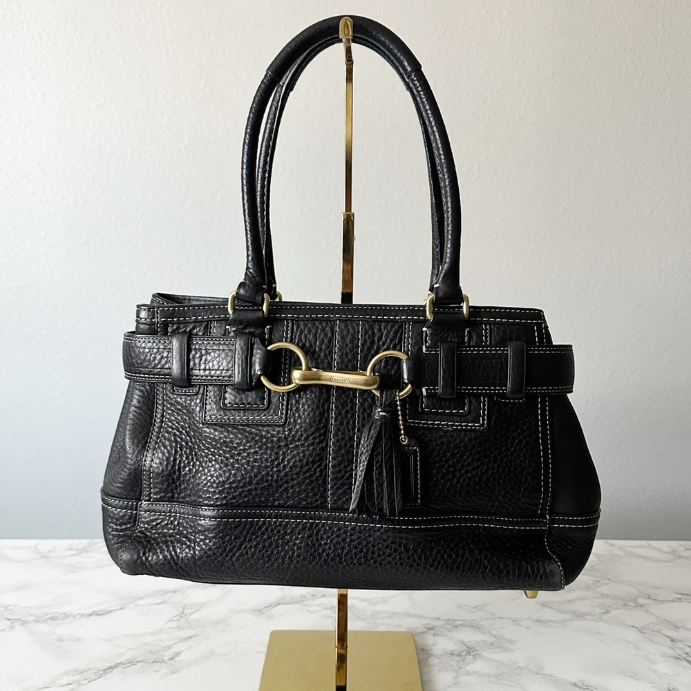 Coach Hampton Pebbled Leather Black/Gold Satchel PRISTINE CONDITION